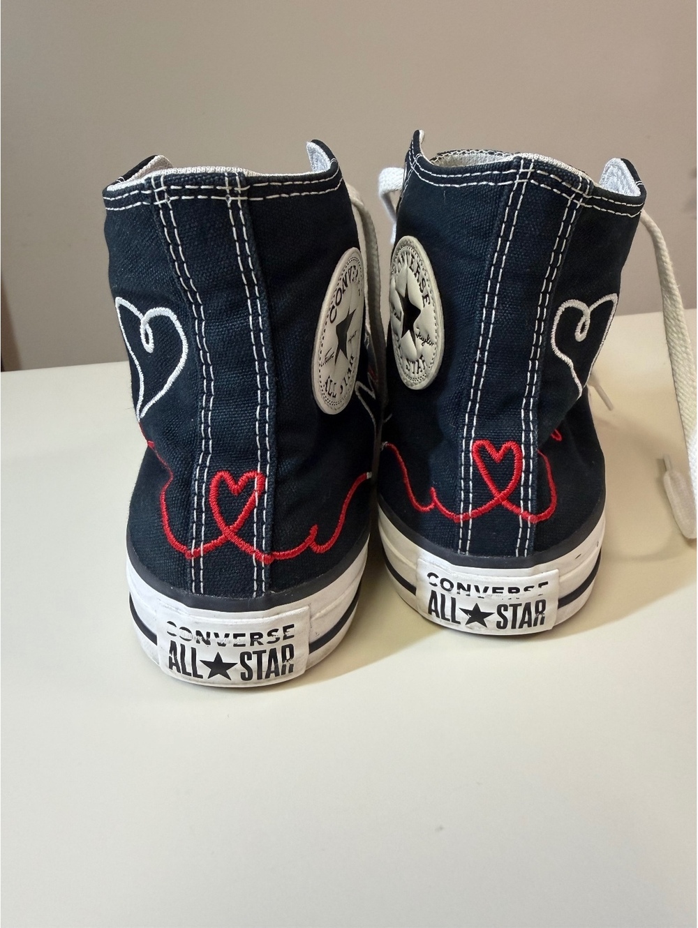 Converse Chuck Taylor All Star Black High Top Sneakers with Heart Design
